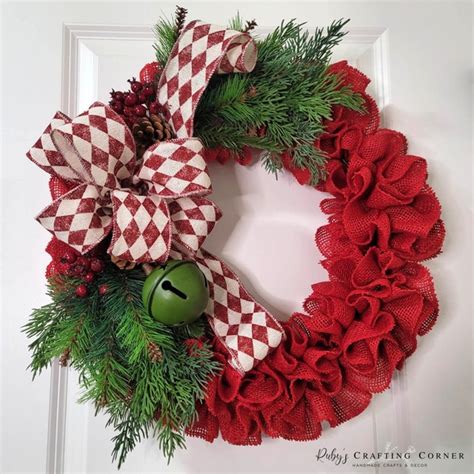 Red Burlap Christmas Wreath Etsy