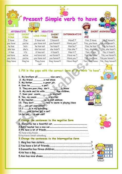 Present Simple Verb To Have Esl Worksheet By Nounaya 73