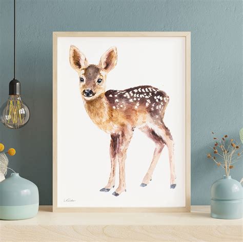 Baby Deer Watercolor Print, Baby Nursery Prints by Luke Kanelov