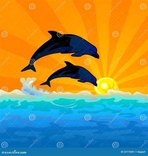 Dolphin Jump With Sunset Background Stock Vector - Illustration of ...