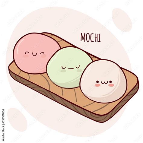 Draw Funny Kawaii Japan Tradition Sweet Mochi Vector Illustration