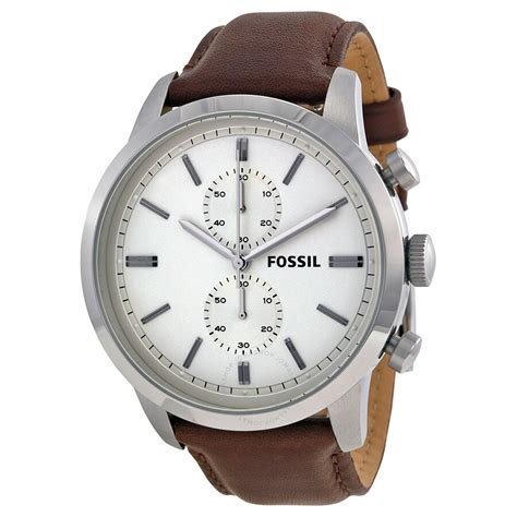 Fossil Townsman Chronograph White Dial Brown Leather Men S Watch FS4865