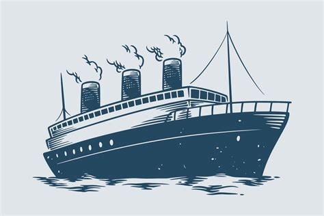 Hand Drawing Vintage Steam Boat Trans Atlantic Ocean Theme