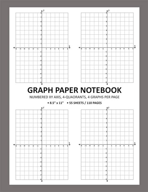 Graph Paper Notebook Xy Coordinate Plane For Math Algebra Science Graphing 4 Quadrants 4