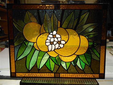 Orange Fruit Blossom Flower Stained Glass Panel Suncatcher Etsy