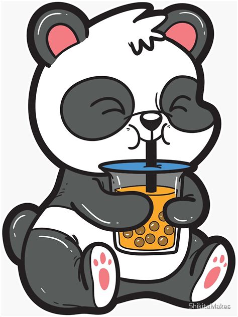 Kawaii Panda Drinking Boba Tea Sticker For Sale By Shikitamakes