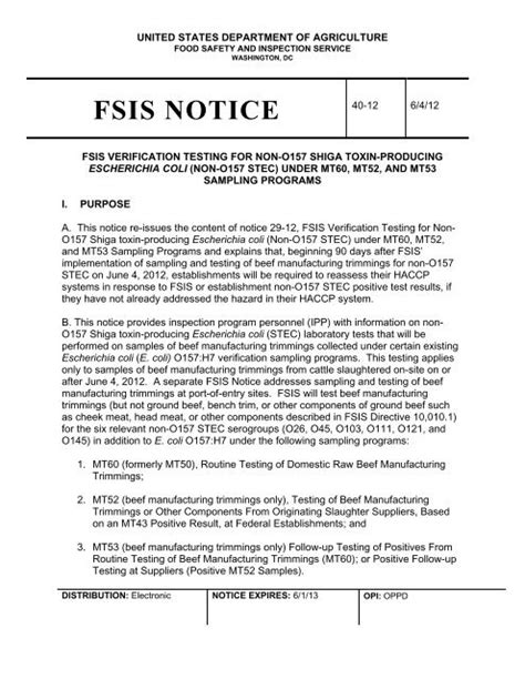 Fsis Notice Food Safety And Inspection Service