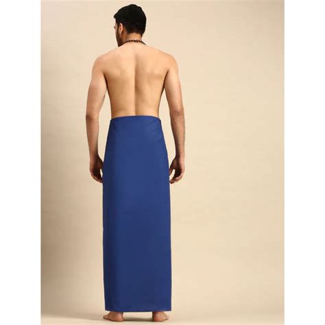 Men Devotional Dhoti With Small Border Sudhan Blue Send Indian Sweets