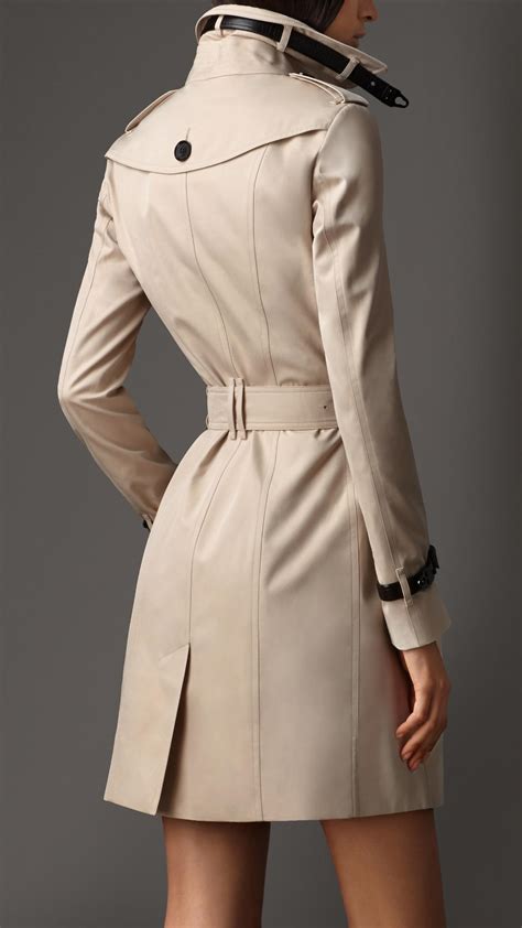 Burberry Long Leather Detail Gabardine Trench Coat In Natural Lyst