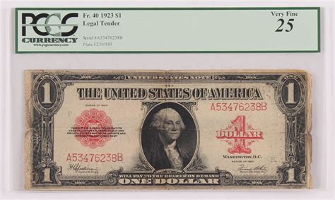 One Dollar Red Seal Large Size Legal Tender Bank Note Bill