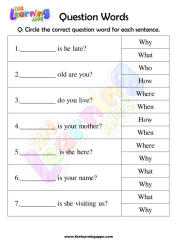 Free Printable Question Words Worksheet For Kids