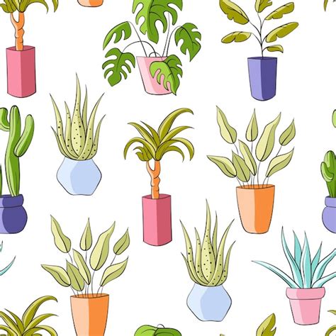 Premium Vector House Plant Flat Pattern Seamless Vector Pattern With