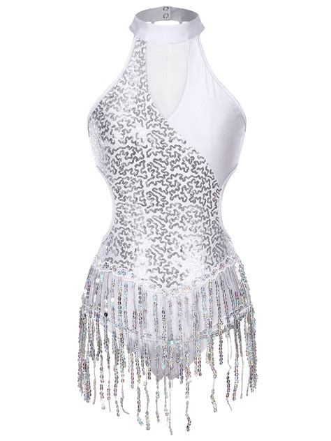 Msemis Womens Tassels Sequins Leotard Salsa Rumba Samba Dance Costume