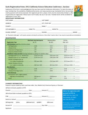 Fillable Online Early Registration Form California Science