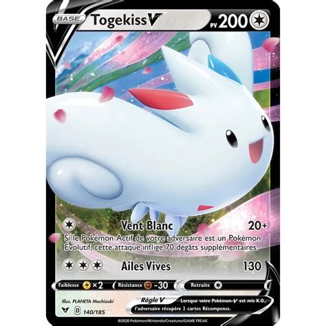 Carte Togekiss Holographique rare V de Pokémon Épée et Bouclier