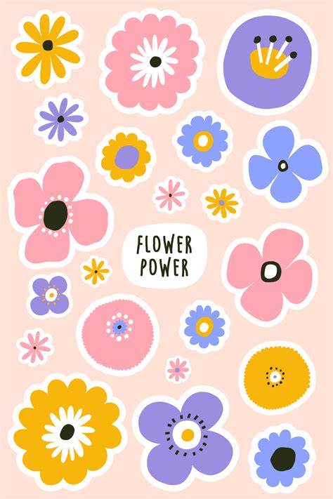 Beautiful Floral sticker set. Hand drawn Vector Flowers collection ...