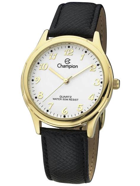 Rel Gio Champion Feminino Dourado Couro Ch M