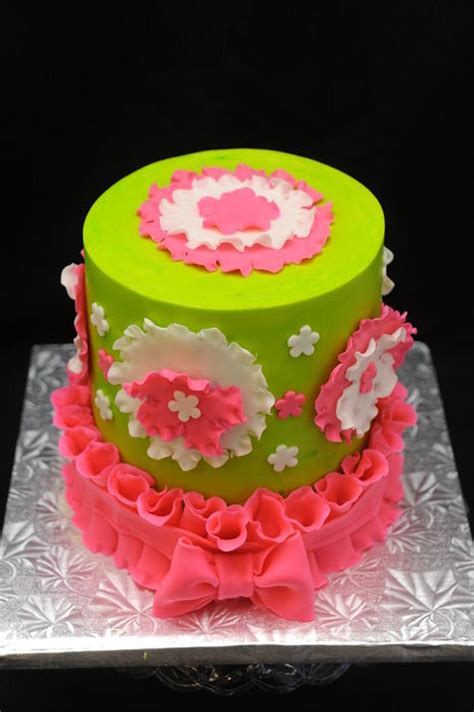 Pink And Green Decorated Cake By Sugarpixy CakesDecor