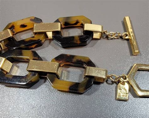 Tortoise Shell Link Bracelet Gold Tone Ralph Lauren Preppy Etsy