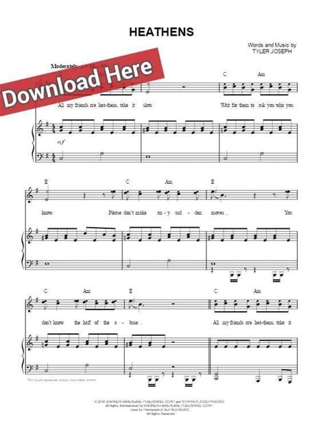 Twenty One Pilots Heathens Sheet Music Chords Piano N