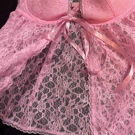 Victorias Secret Pink Lace Sheer Babydoll Front Openi Gem