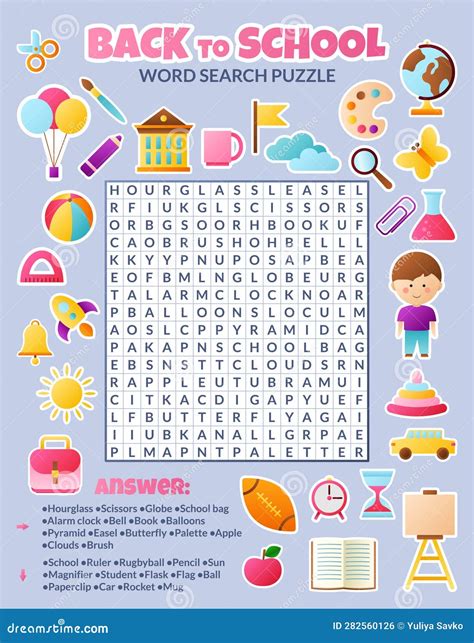 Back To School Word Search Puzzle For Kids Vector Stock Vector