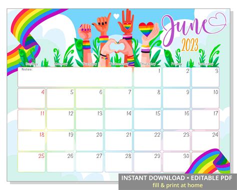 Gay Pride Month Days Calendar Kjanu