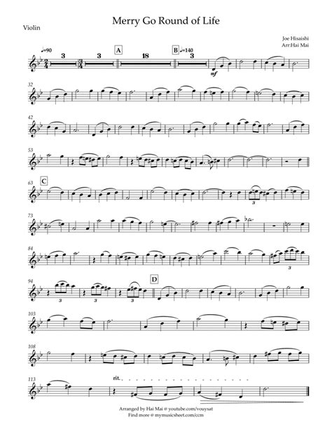 Merry Go Round Of Life By Joe Hisaishi Violin Solo Digital Sheet