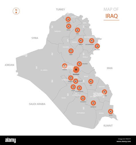 Stylized Vector Iraq Map Showing Big Cities Capital Baghdad Administrative Divisions And