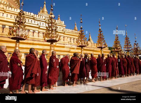 Monks At The Shwezigon Paya Bagan Myanmar Burma Stock Photo Alamy