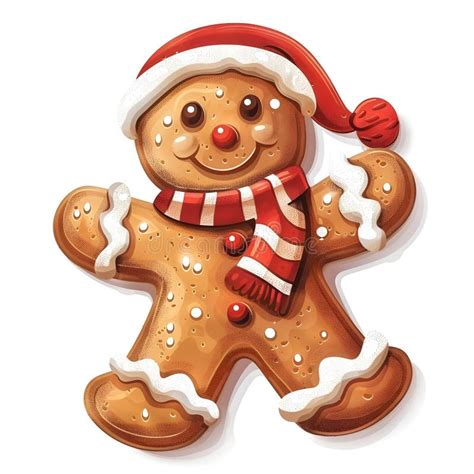 A Festive Gingerbread Man Cookie Wearing A Red And White Striped Scarf