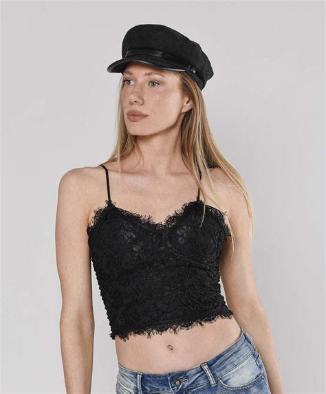 Top Mujer Encaje Floreado Ajustado Tricot