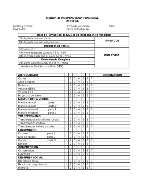 Weefim Medida De Independencia Funcional Convertido Docx Medida De