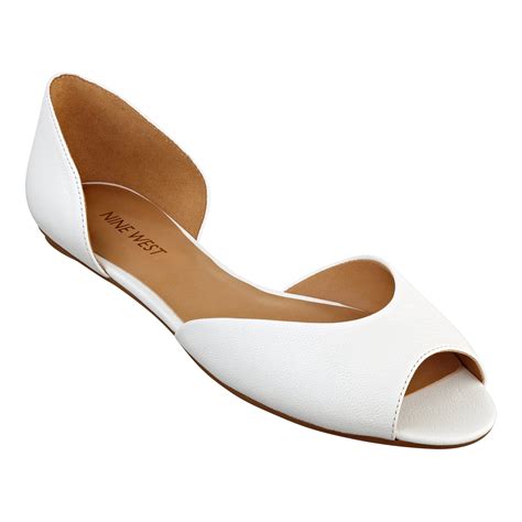 Nine West Byteme Peeptoe Flats Peep Toe Flats In White Leather White