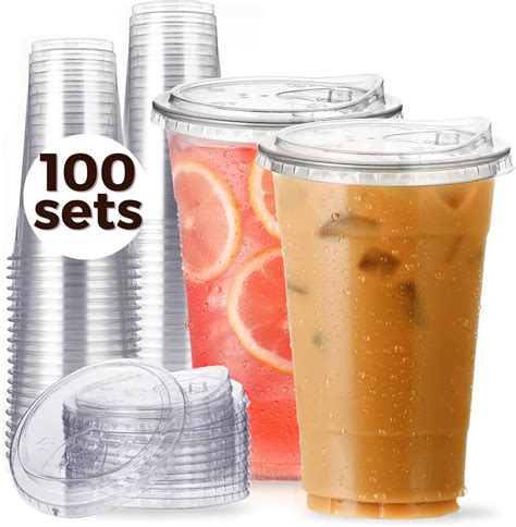 Amazon 24 Oz Clear Plastic Cups With Strawless Sip Lids 100 Sets