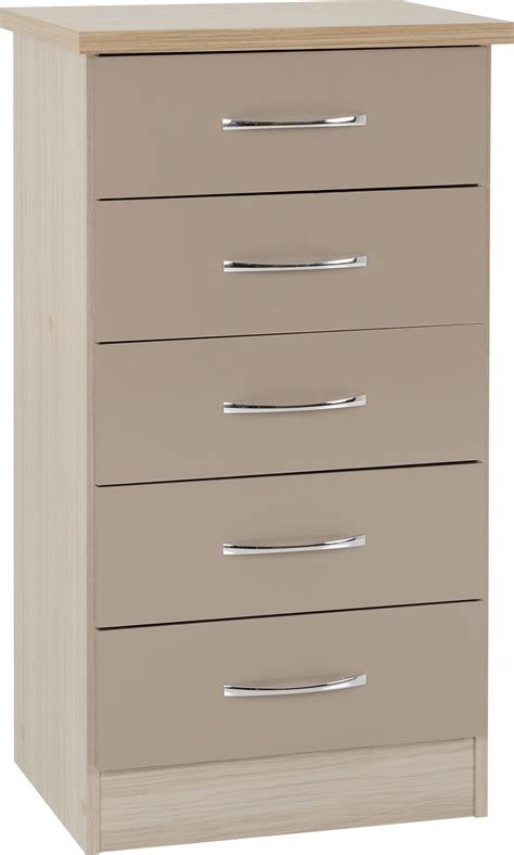 Nevada Drawer Narrow Chest Oyster Gloss Light Oak Effect Veneer