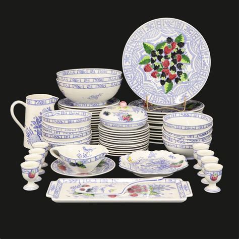 Sold Price Gien France Porcelain Dinner Set In The Oiseau Bleu Pattern