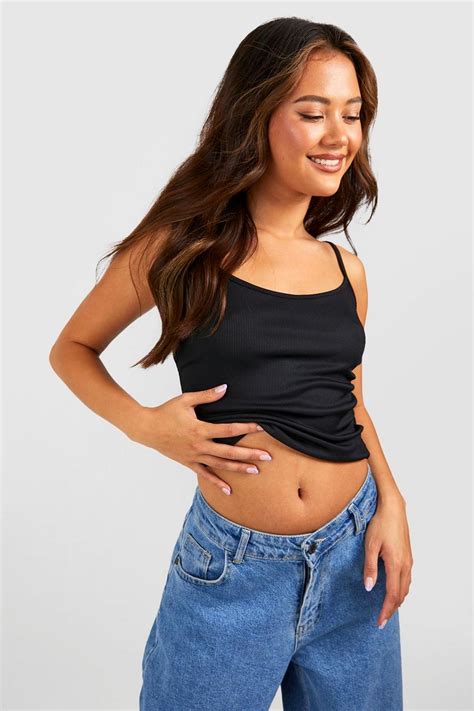 Womens Black Strappy Rib Crop Top Boohoo Uk