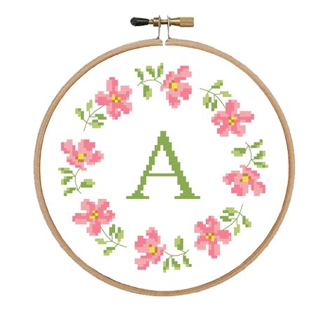 Monogram With Roses Cross Stitch Pattern Alphabet Cross Stitch Etsy