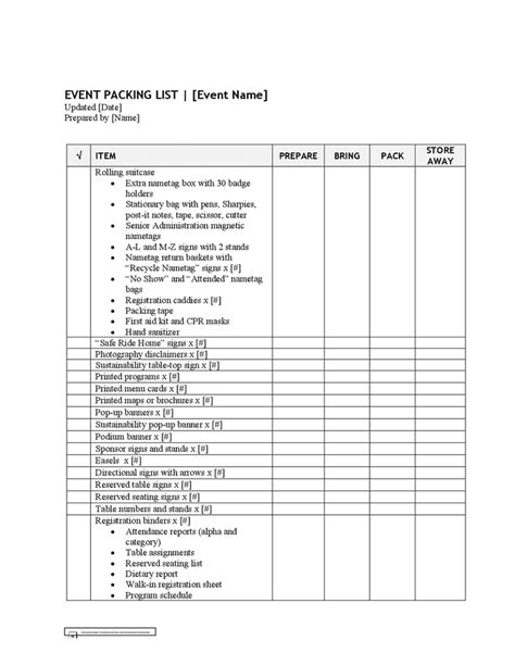 Event Packing List Template In Word And Pdf Formats