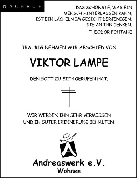 Traueranzeigen Von Viktor Lampe Om Trauer De