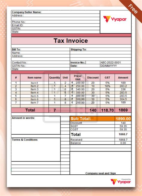 GST Invoice Format In Excel Word Pdf Example Of Gst Tax Invoice In