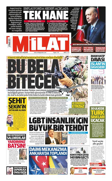 Milat Gazetesi 15 Haziran 2023 Perşembe Günü Manşeti