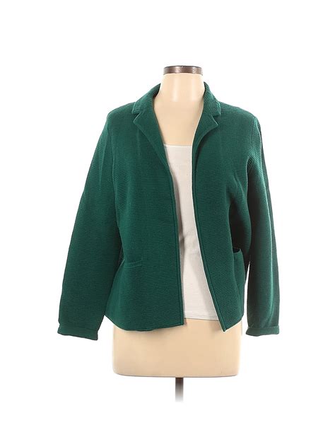 Talbots Color Block Solid Green Cardigan Size L Petite Off