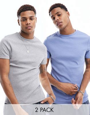 Asos Design Er Pack Gerippte Muskel T Shirts In Meliertem Grau Und