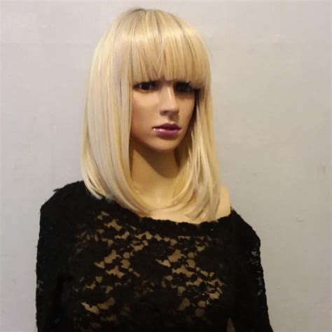 Bob Wig With Bangs Blonde And Dark Roots Human Hair Mixed With Heat Friendly Synthetic 12 Etsy