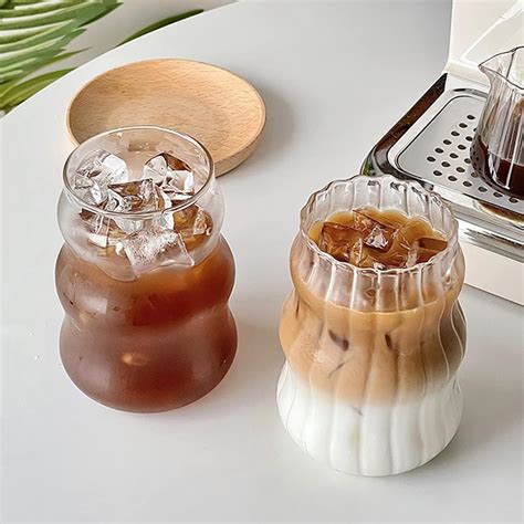 ChYoung 2pcs / 3pcs Ribbed Ice Coffee Cup Vintage Drinking Glasses