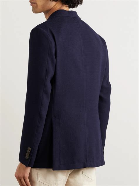 Canali Slim Fit Unstructured Waffle Knit Blazer Blue Canali