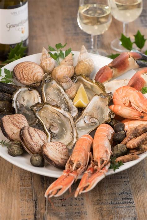 Fresh Seafood Platter With Lobster Mussels And Oysters Stock Image