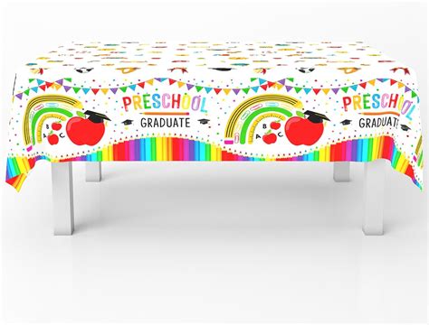 Mocsicka 3pcs Preschool Graduate Tablecloth Pre Kindergarten Congrats Grad Party